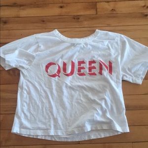 white “Queen” crop top